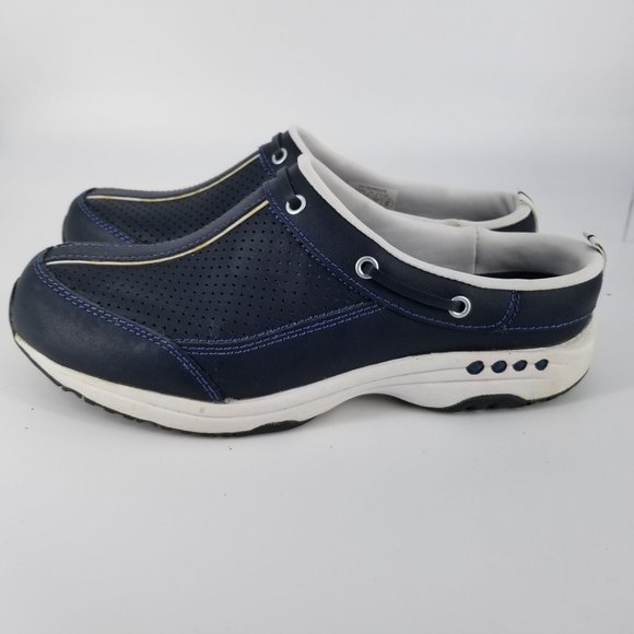 Easy Spirit Women US 8.0 Shoes Mule Clog Slide Slip On Travel Navy Blue Leather - Picture 6 of 14